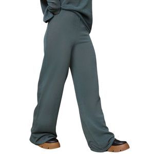 Pretty Little Thing PLT Deep Green Soft Rib Oversized Wide Leg Trousers Size 12